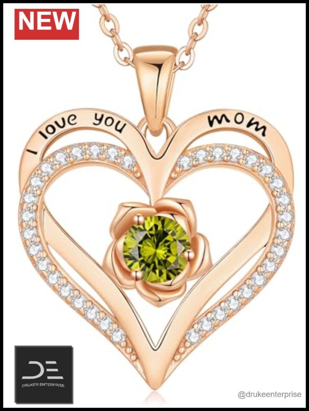 Rose Gold Heart Birthstone Necklace Hypoallergenic Jewelry Gift Box